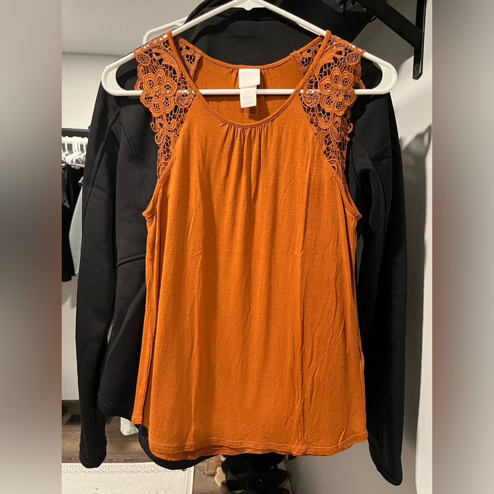 Orange H&M Lace Shoulder Blouse
